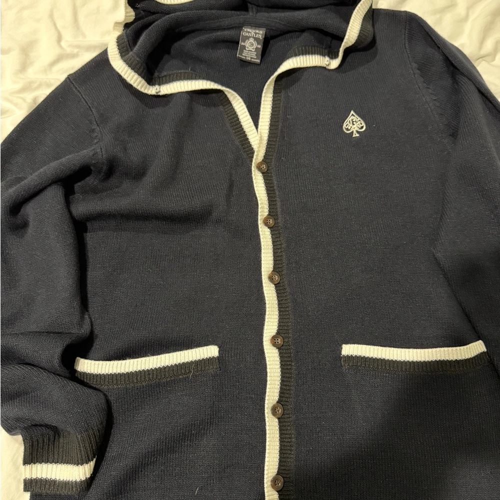 Men's Navy Blue Sweater with White Trim